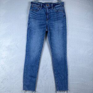J Crew Womens Toothpick Skinny Jeans Raw Hem Light Wash High Rise Blue Size 28